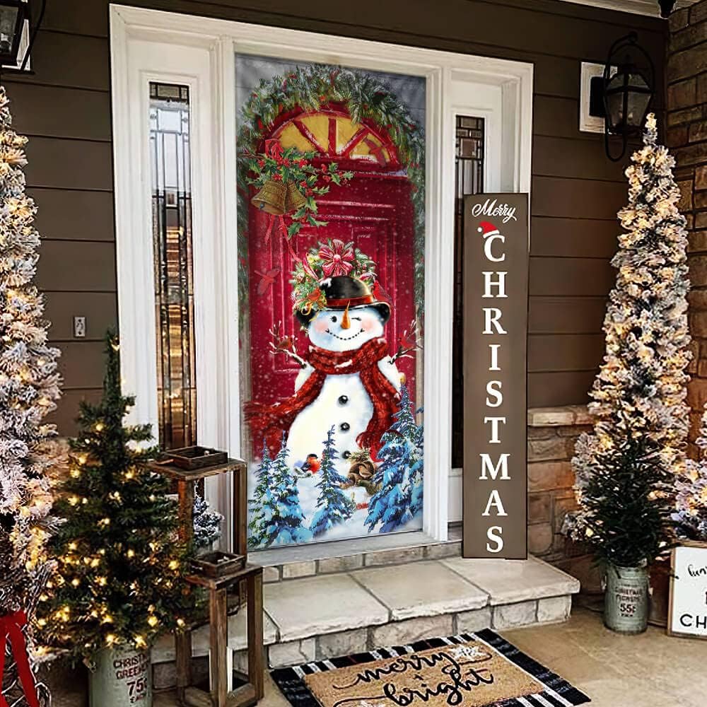 Christmas Decorations Outdoor, Indoor, Yard - Snowman Home Decor Farm House - Christmas Gifts For Men, Women, Family, Friends - Front Door Decorations Vintage Merry Xmas Door Covers 32"x80"
