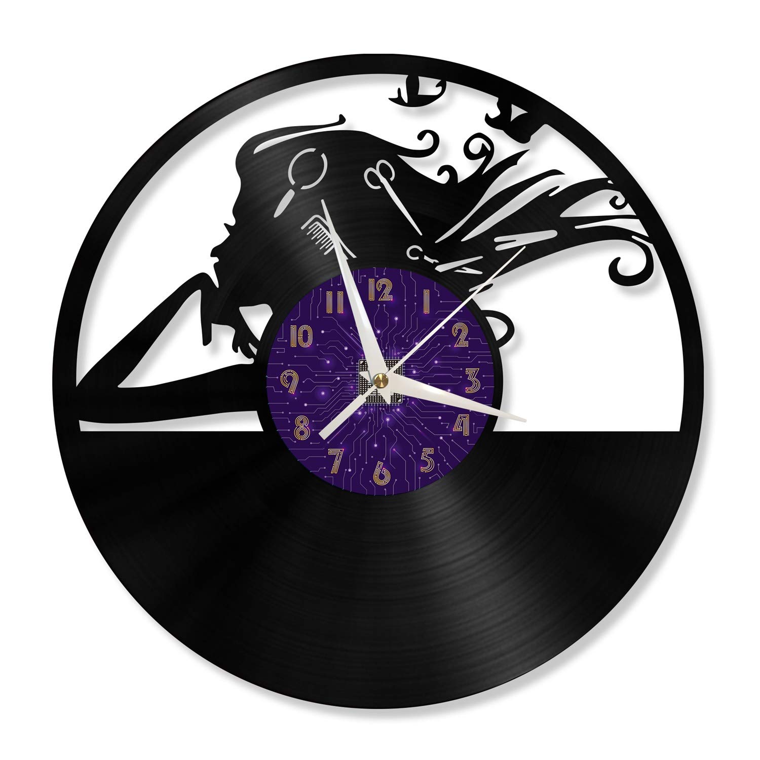 Horloge Murale Disque Vinyle 12 Pouces Coupe de Cheveux Dames pour Salon