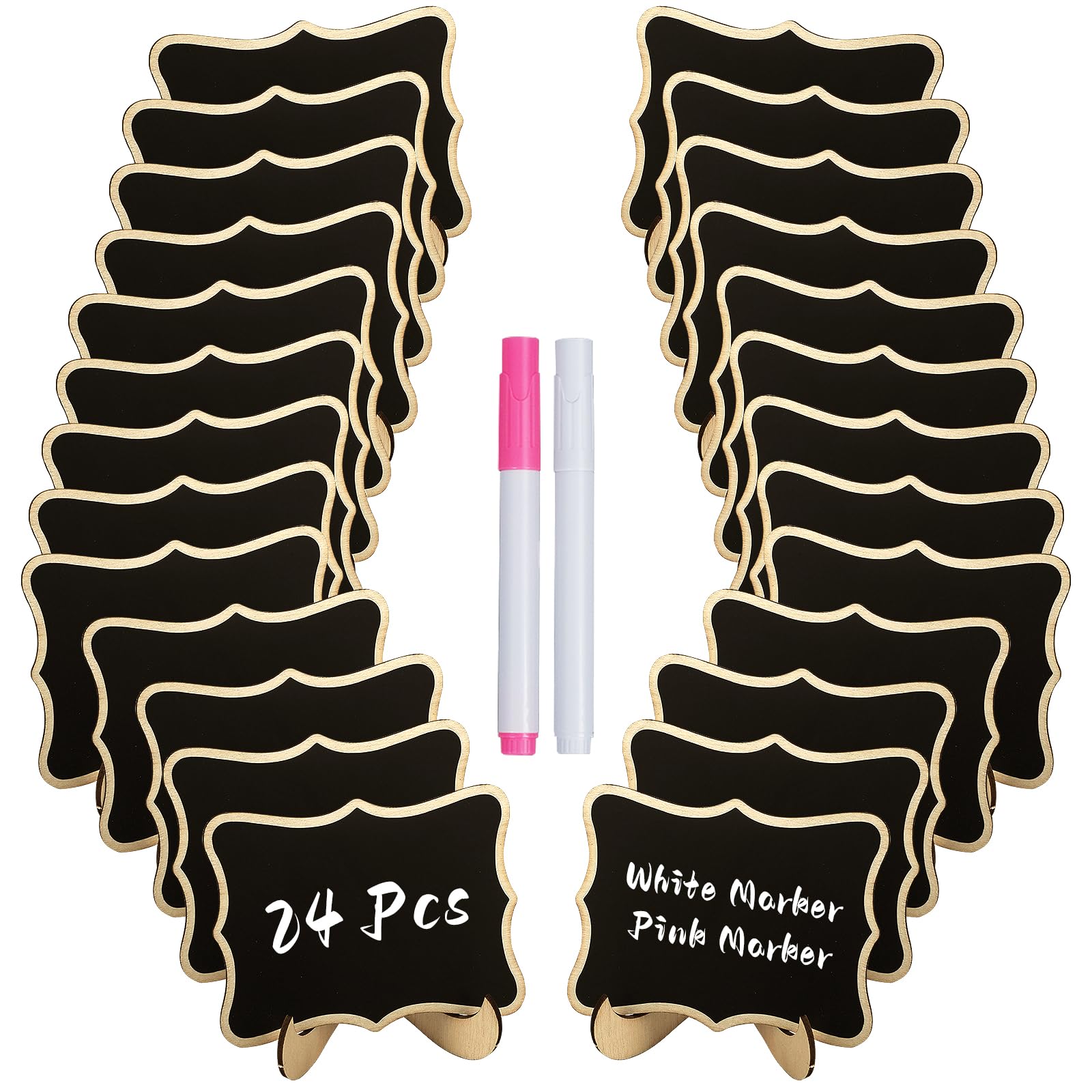 Uniclife 24 Pack Mini Chalkboard Signs for Food, Small Chalkboard Signs with Stands Chalk Markers & Replacement Stickers, Reusable Wooden Food Labels for Party Buffet Wedding, Blackboard Place Cards