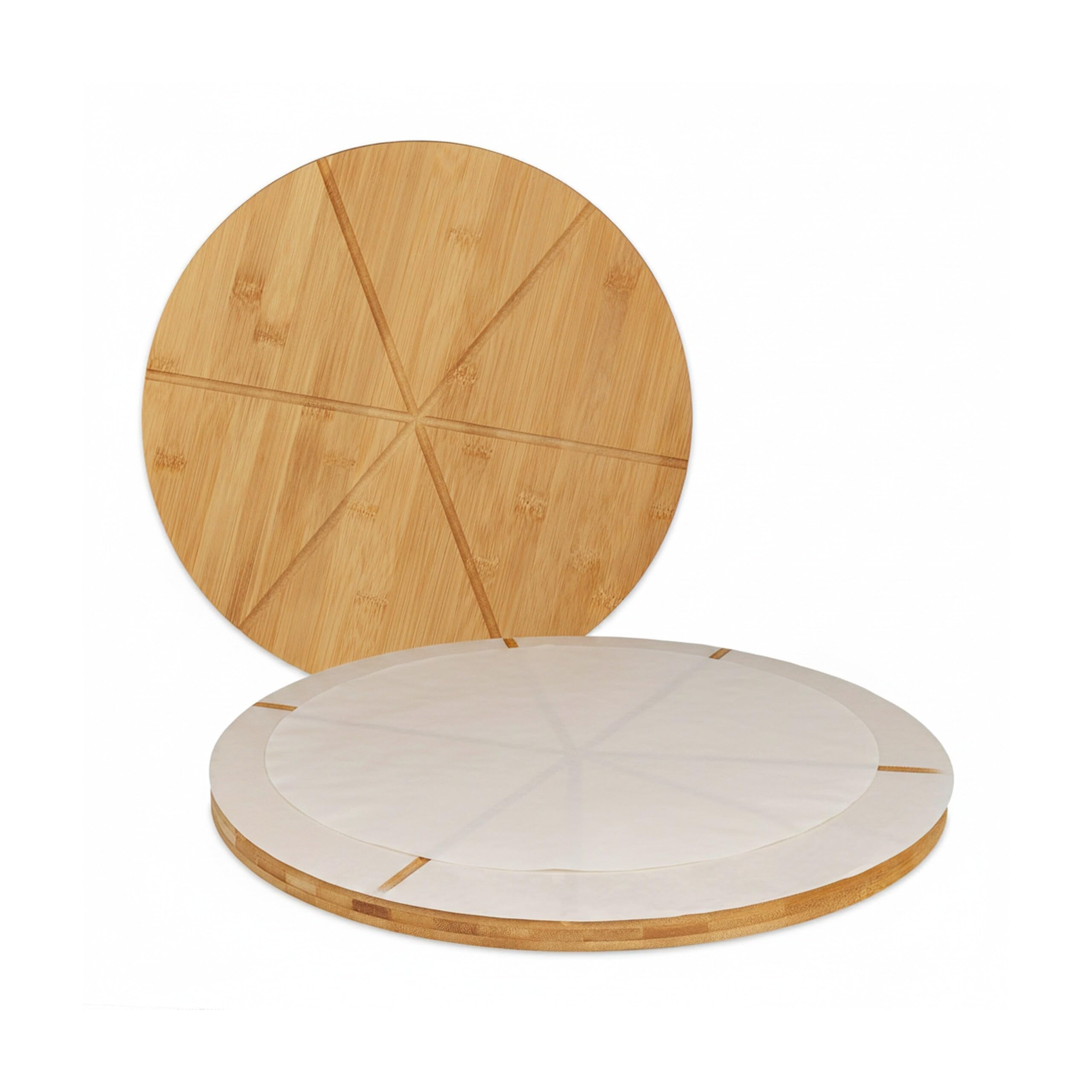 Relaxdays Planche Pizza, Bambou, x2, Assiette Ronde 33 cm, Papier de Cuisson, avec rainures pour Le découpage, Nature