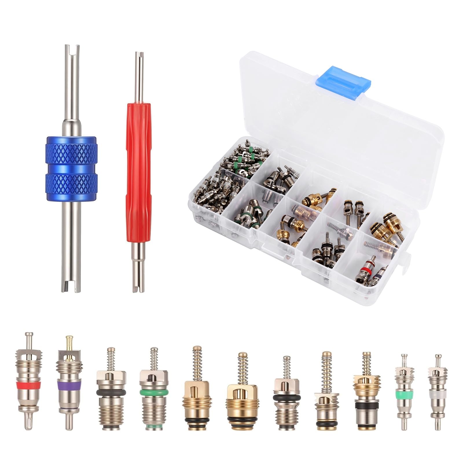 Obus Air Conditioner, 102Pcs A/C Valve Core R12 R134A, Car Air Conditioning Valve Core Seal Kit