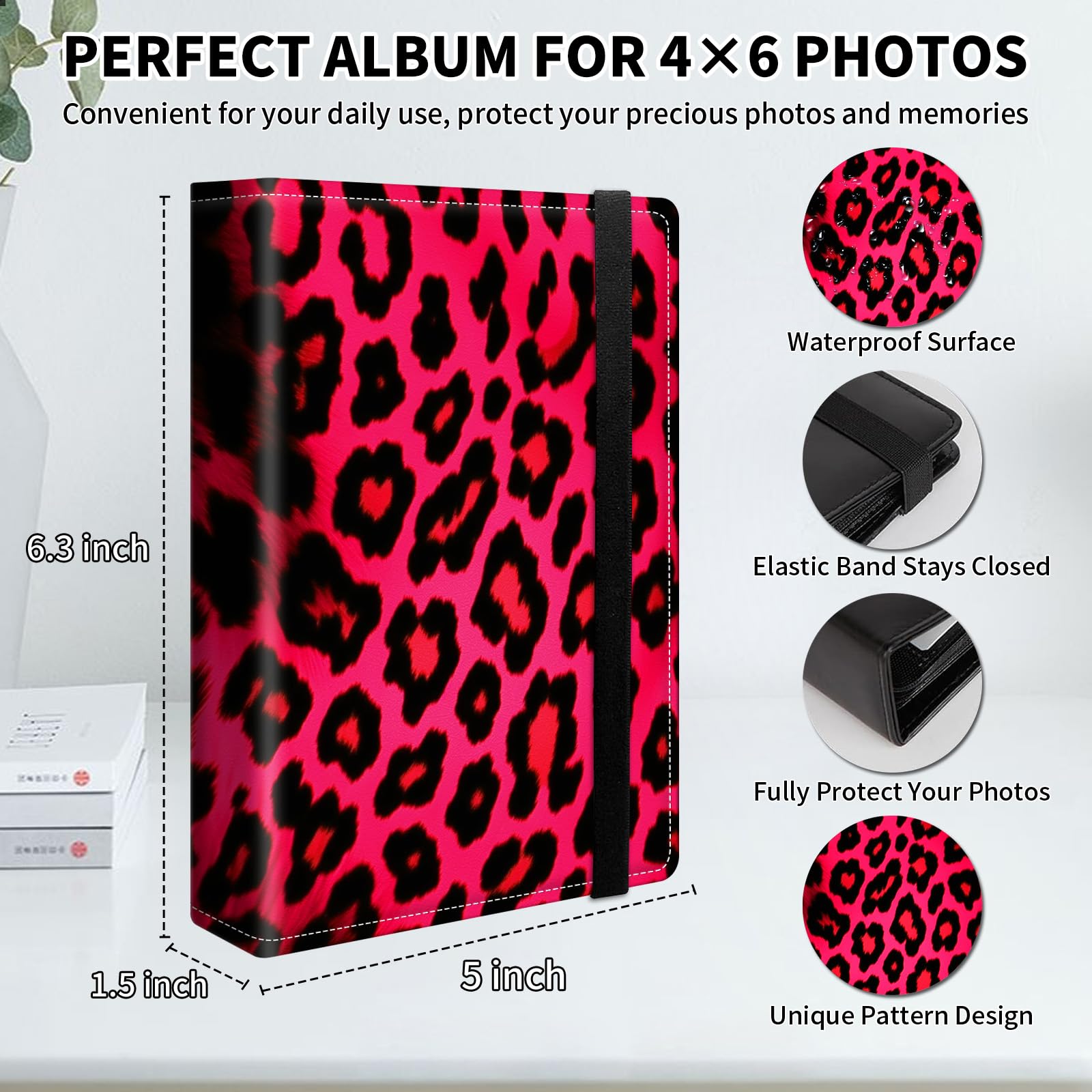 Mały album na zdjęcia, 10 x 15 cm, okładka ze skóry PU, album fotograficzny z 120 zdjęciami, przezroczyste kieszenie wewnętrzne i elastyczny pasek, urocze albumy na zdjęcia na rodzinną