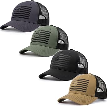 Hercicy 4 Pcs American Flag Trucker Hats, Adjustable Hats | American Flag Trucker Hat, USA Hat for Men Woman Adjustable Breathable Mesh Golf Cap Side Durable