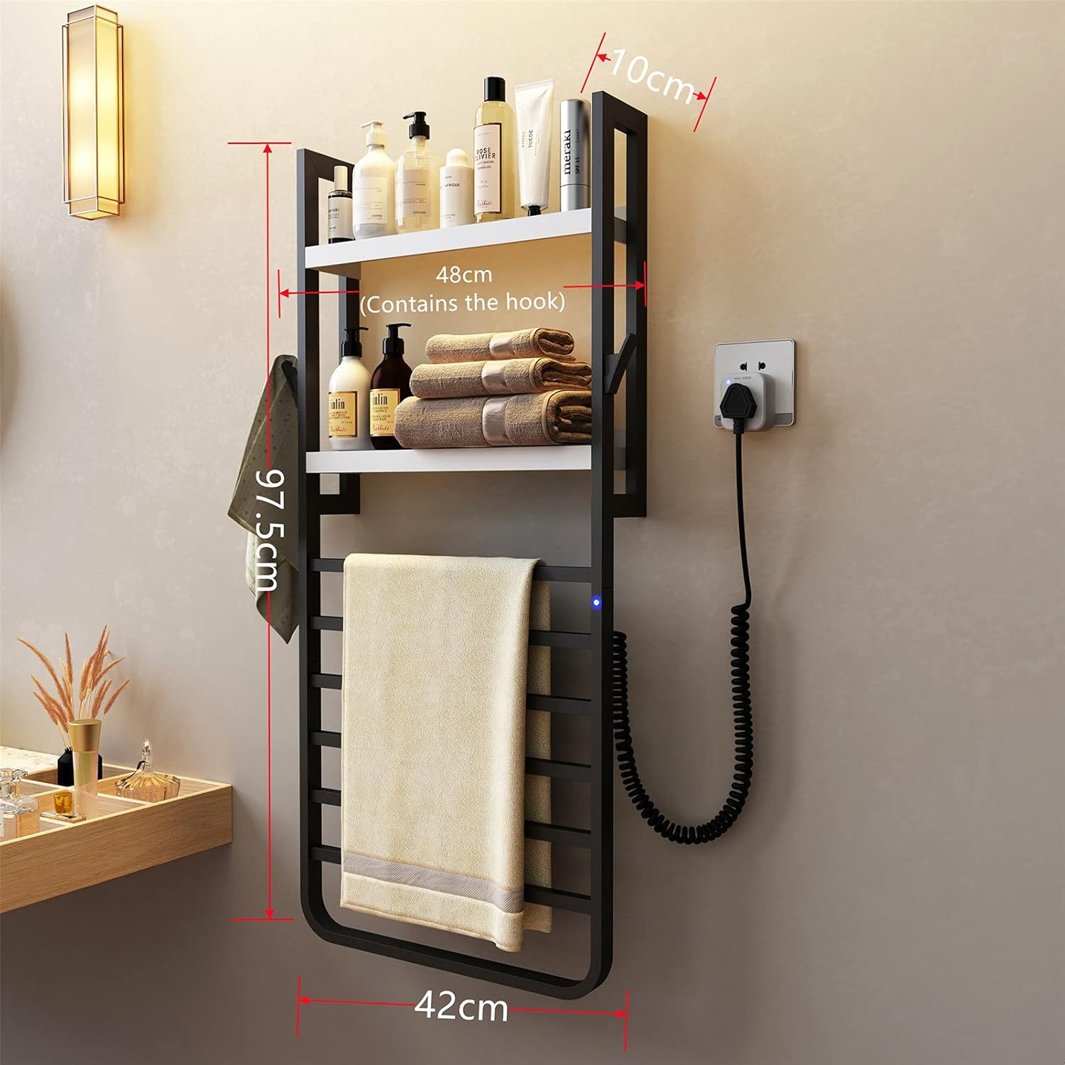 APUM Heated Towel Rack, Wall Mounted Electric Towel Warmer,with Built-in Timer with Temperature Control Wall Mounted Electric Heated Towel Racks for Bathroom