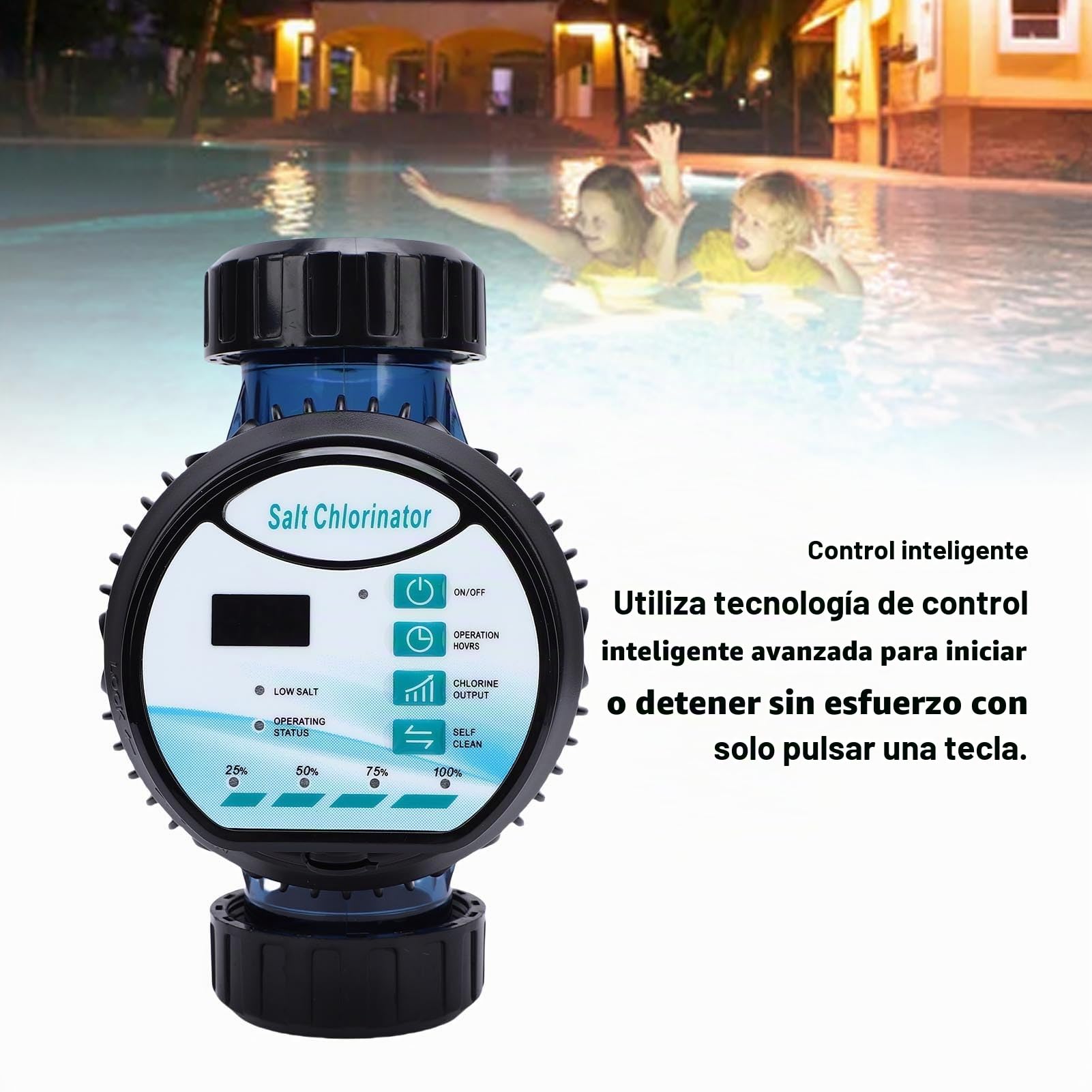 Clorador Salino Generador de Placa Ti, Control WiFi 60W, Salida Ajustable 10g/h, Adecuado para Piscinas, SPA
