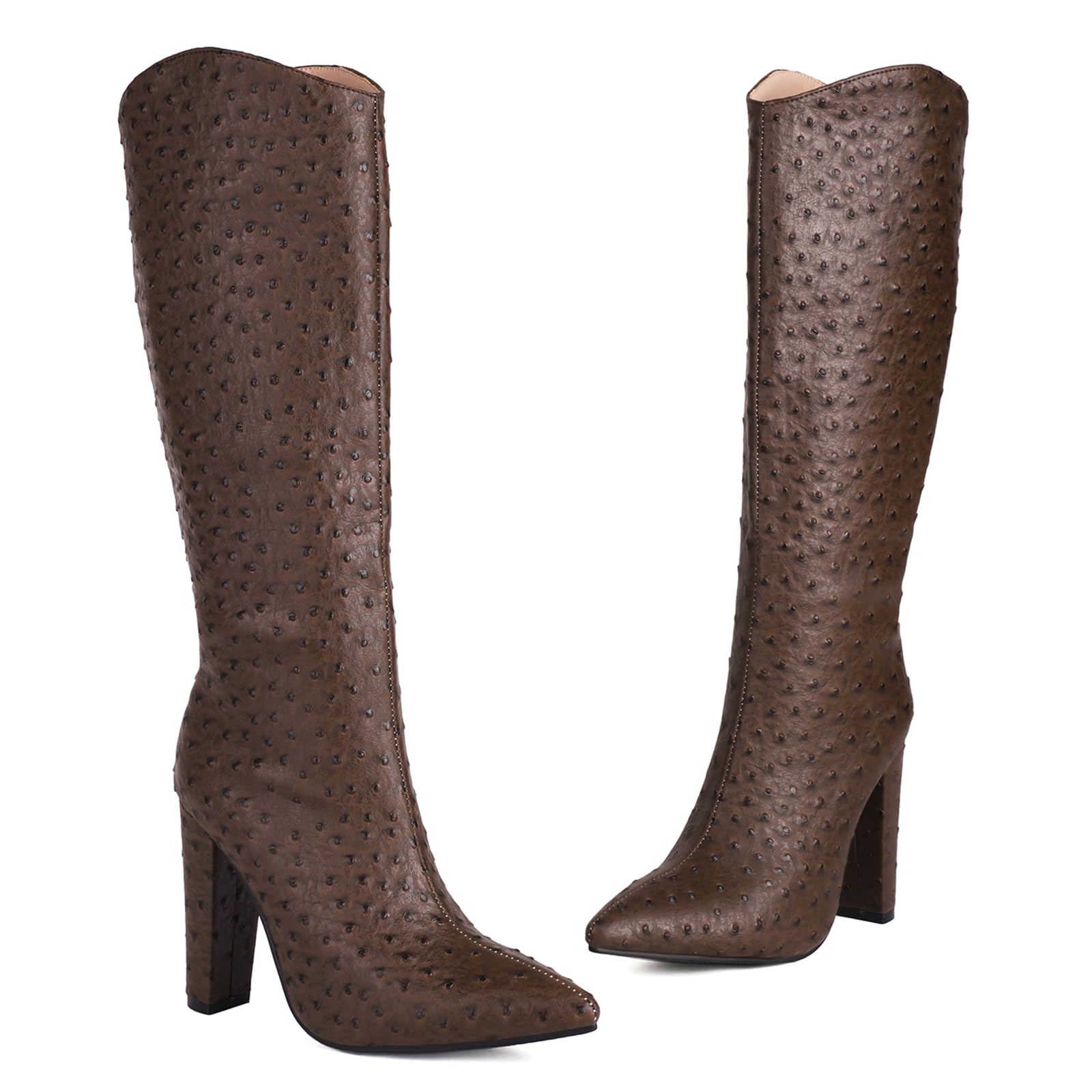Bviennic Mujer Tacón Ancho Botas Tacón Alto Botas de Media Pantorrilla Puntiagudo Sin Cordones Moda Botas de Montar, Talla 35-45