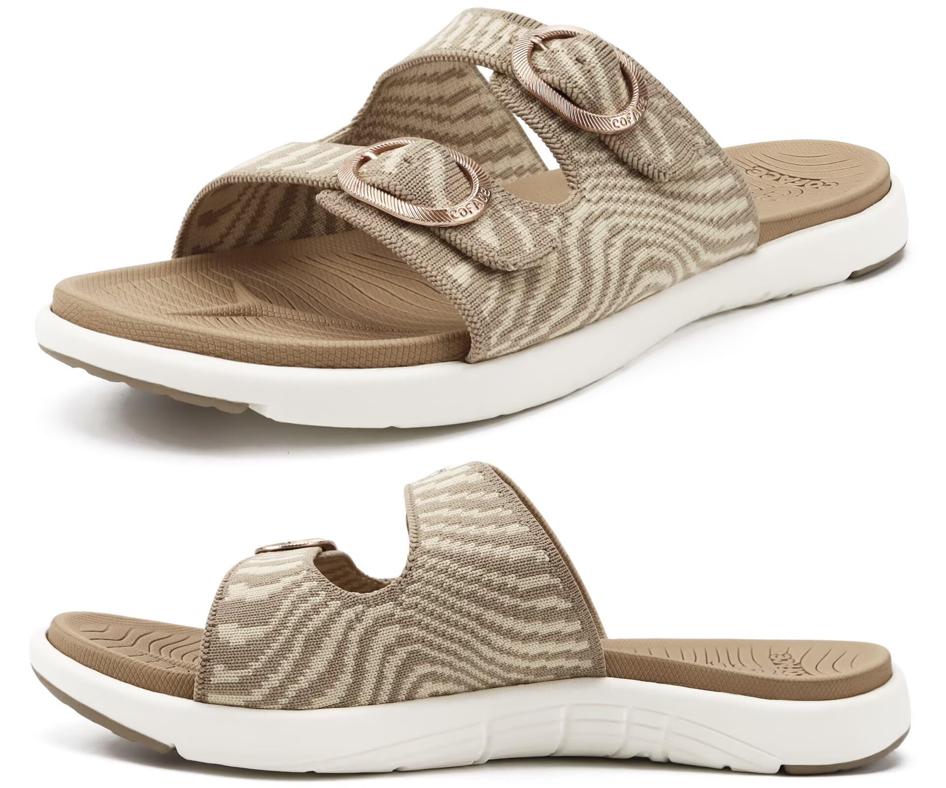 Photo 1 of COFACE Womens Sandals Comfortable Orthopedic Orthotic Recovery Arch Support 2026 Ladies Plantar Fasciitis Relief Walking Vacations Outfits Cushioned Cloud Slip On Slides for Woman BeigeWhite Size 8.5