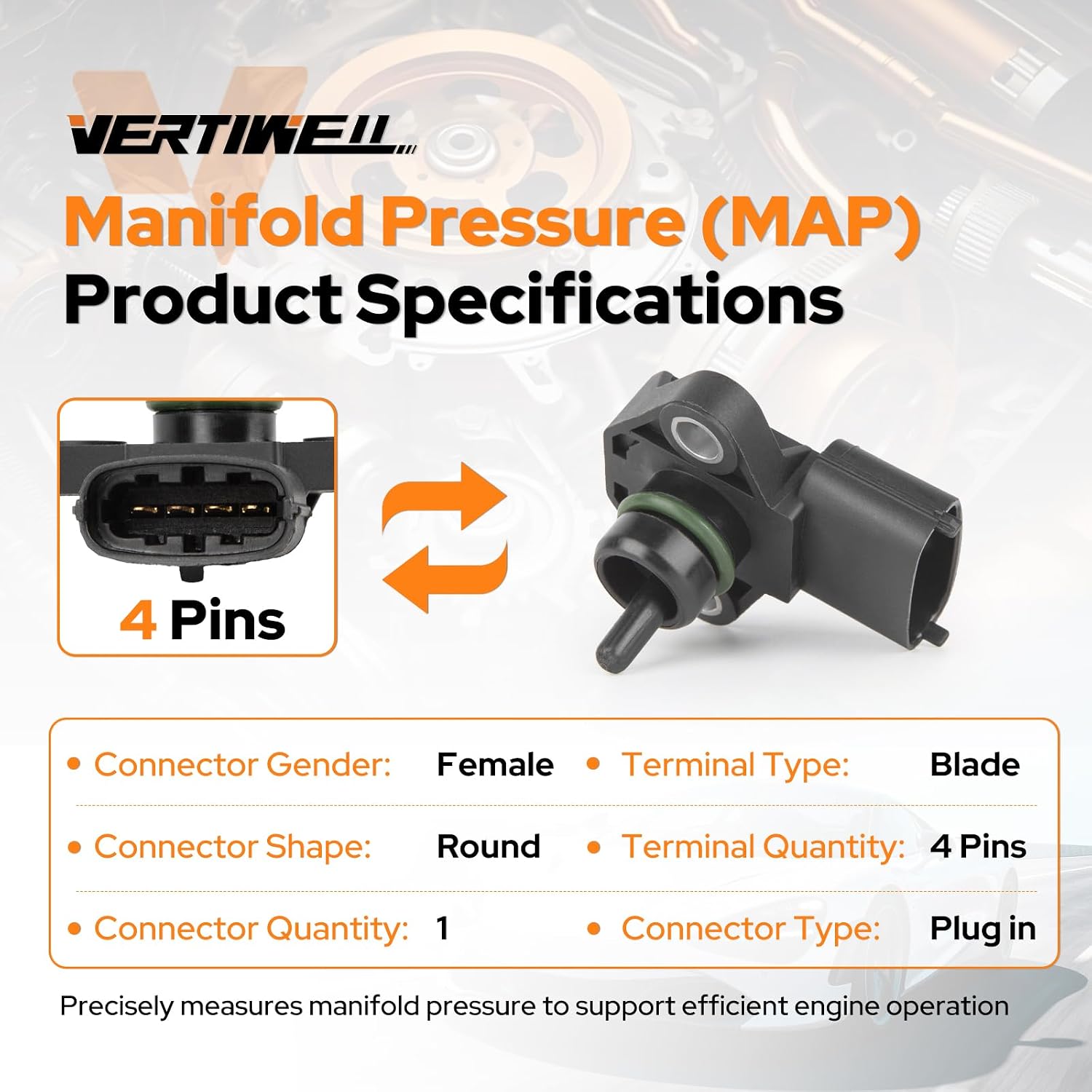 Manifold Absolute Pressure MAP Sensor Compatible with Hyundai Tucson Elantra Santa Fe Kona Kia Forte Optima 1.4L 1.6L 2.0L L4 V6 2011-2018 2019 2020 2021 2022 2023 2024 Replaces AS451