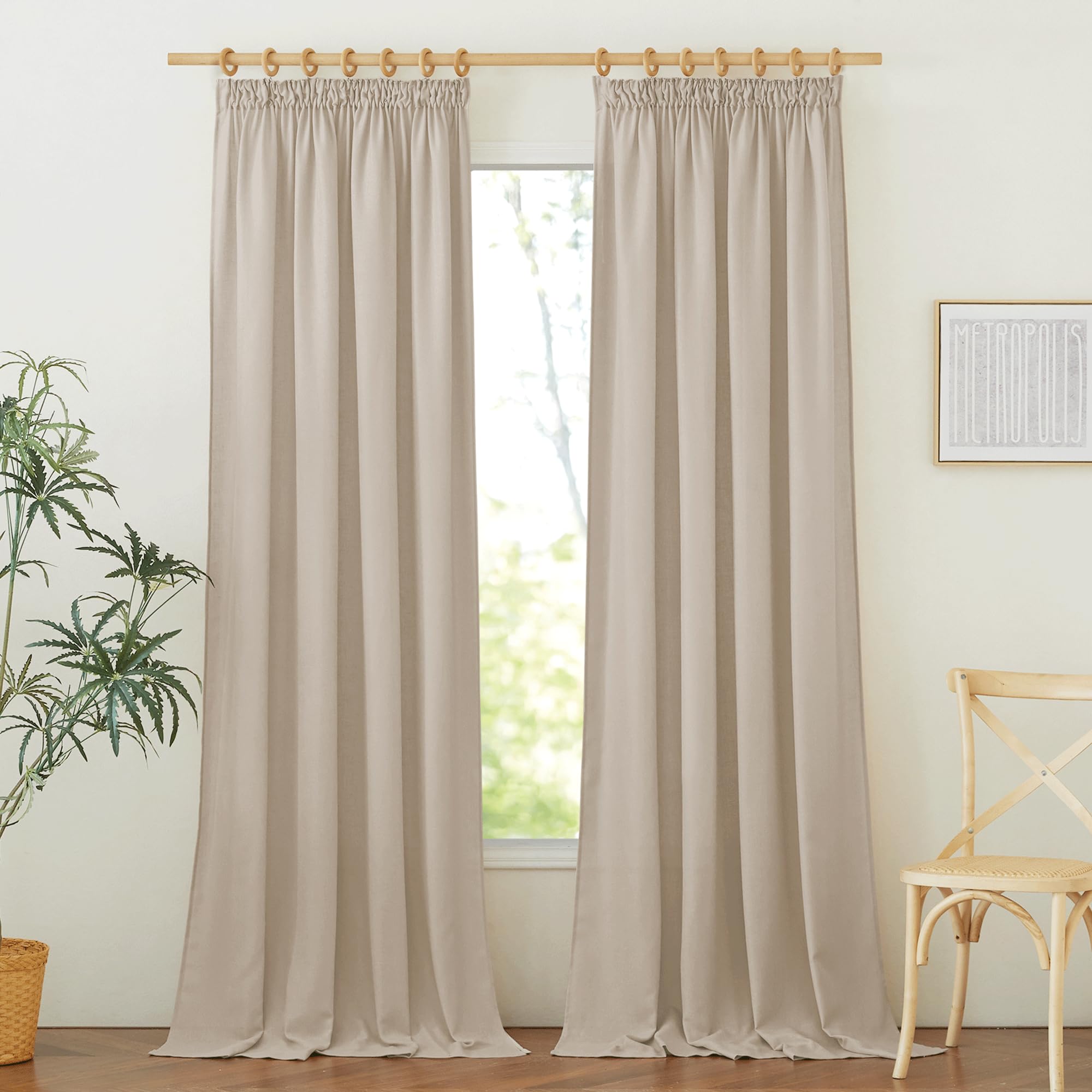 Pony Dance Vorhang Leinenoptik Halbtransparent - 2 Stücke Landhaus Gardine mit Ösen für Wohnzimmer & Schlafzimmer Fenster Vorhänge im Landhausstil Vorhang Boho Style