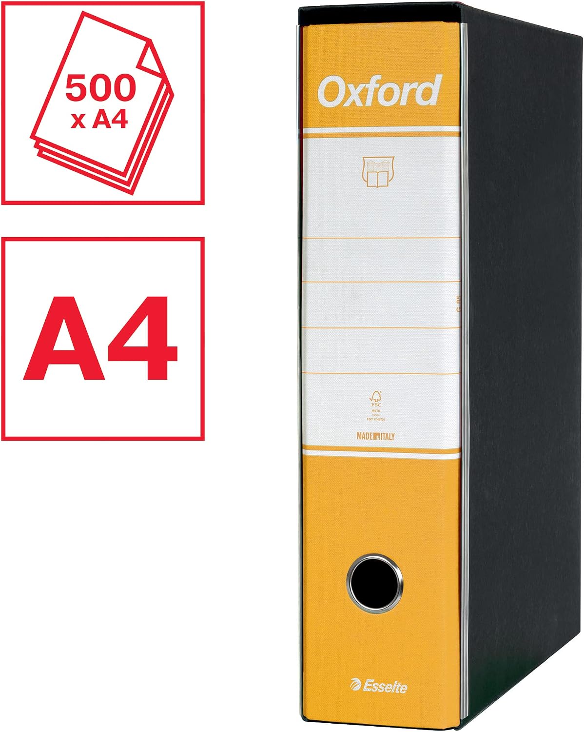 Esselte G85 Oxford Recorder - F.to Protocol Spine 8 cm - Yellow - Pack of 6 390785090