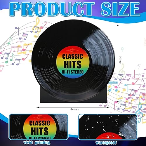 Miniatura 2 de Vicenpal Disco de vinilo de 3.7 pies de los años 50 y 70 con recortes de cartón, tamaño real, de los años 50, decoración de fiesta, telón de fondo,