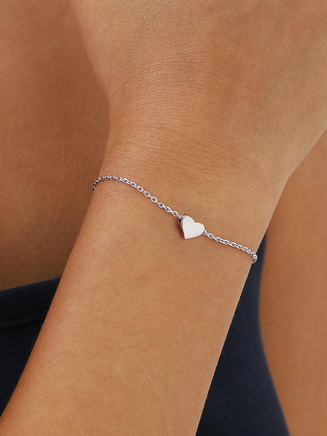 ChicSilver Personalized Tiny Heart/Star/Moon/Dot/Lotus Bracelet, Sterling Silver Dainty Link Chain Bracelet for Women Silver/Gold Plated/Rose Gold Plated