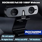 Webcam with Microphone, ROCWARE RC08 Web Camera for Desktop Computer, USB Webcam 1080p 2K Streaming Camera, Auto Focus Webcam with Built-in Mic, High-Performance Speaker, and Easy Plug-and-Play
