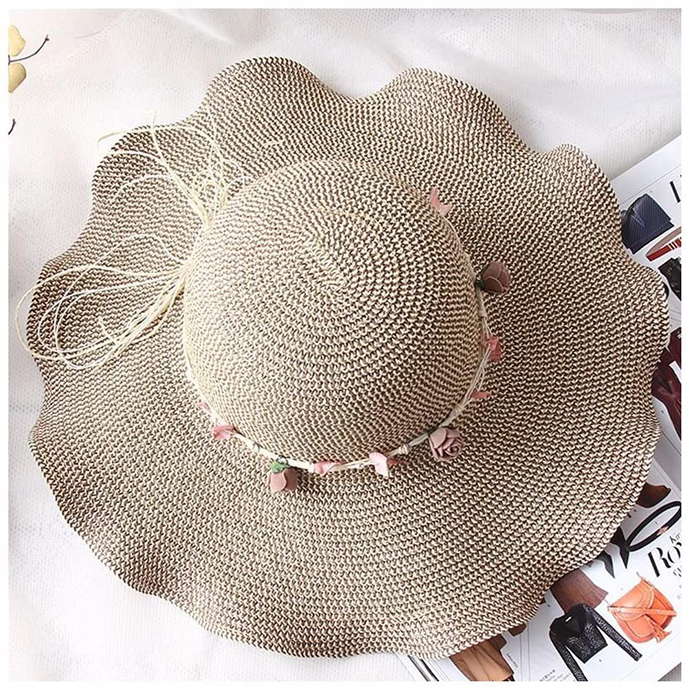 Sombreros de Paja de Verano para Mujer, con Parte Superior Redonda y Ancho, para Playa, 56-58 cm (código B M)