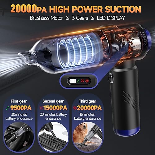 Miniatura 2 de Aspiradora de coche portátil inalámbrica de alta potencia, pequeña aspiradora 4 en 1, plumero de aire comprimido, soplador de aire y bomba de mano,