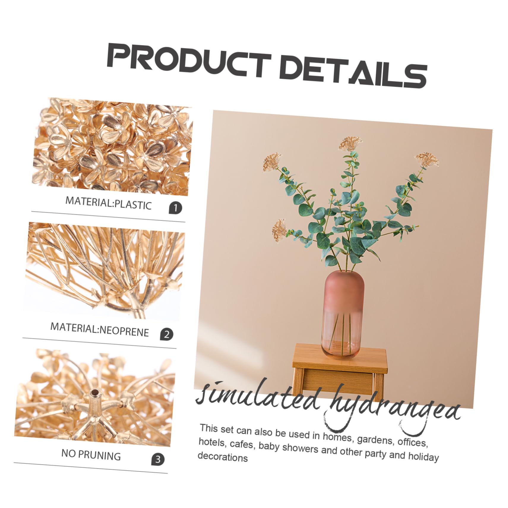 Alipis 3 Sätze Künstlicher Hortensienkopf Künstliche Blumen Masse Pfingstrosen Wildblume Groß Schaum Anlage Kaktus Künstliche Eukalyptusblumen Bausatz Golden Plastik 10 Stück * 3