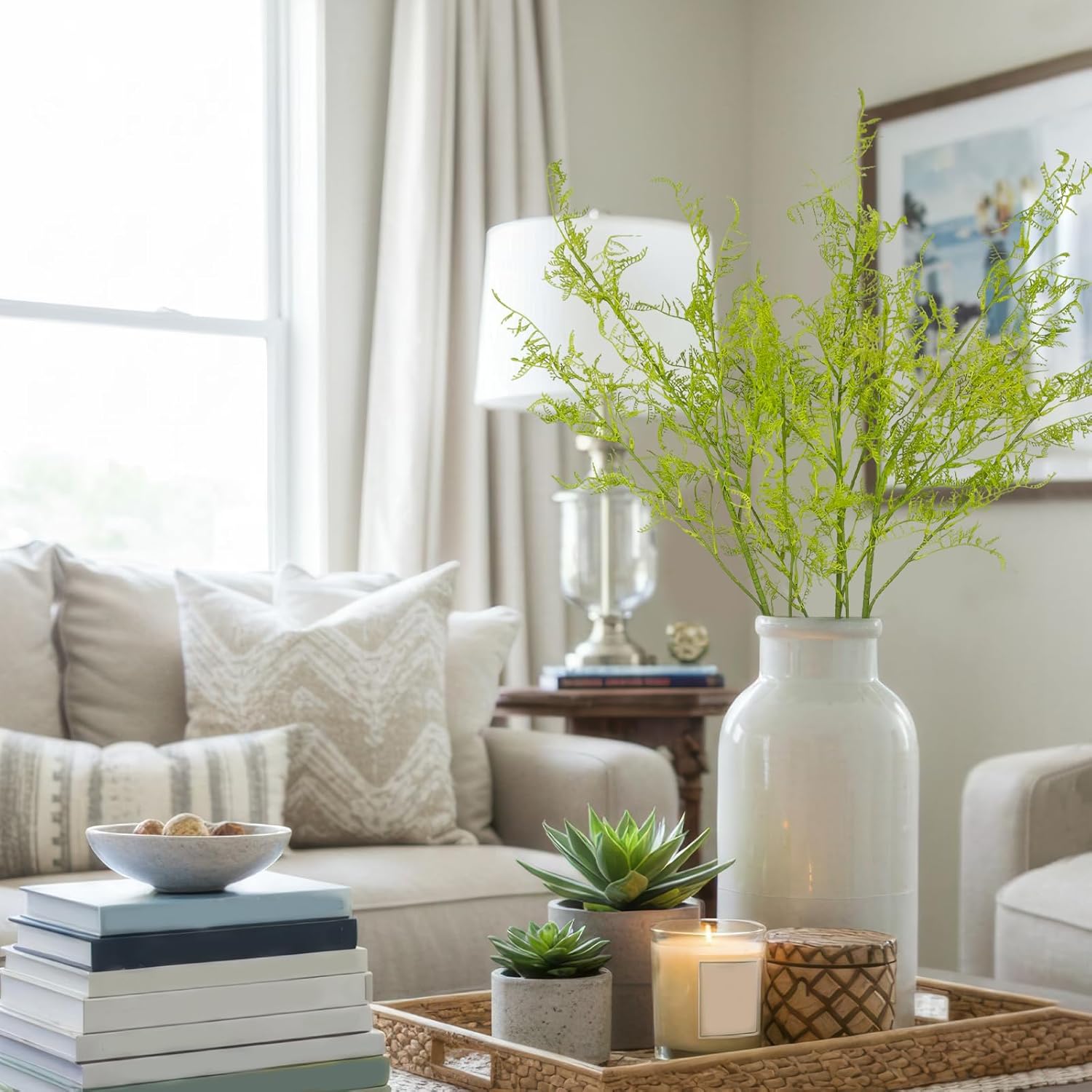 3 Pcs Artificial Branches for Vase 41.3" Faux Greenery Stems Persian Fern Leaves Artificial Shrubs Bushes Plastic Fake Plants Grass Faux Twig Branches for Indoor Home Office Table Centerpieces - Image 4