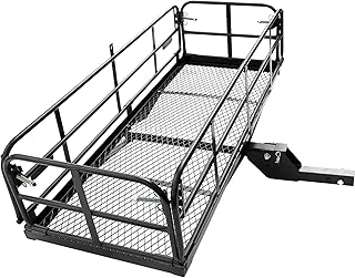 Julymoda 60" x 24" x 14" Hitch Mount Cargo Carrier Folding Cargo Rack Rear Hitch Basket with 510 LB Capacity Tow Hitch Rack Trailer Hitch Cargo Carrier Fits 2" Receiver for Car SUV Pickup