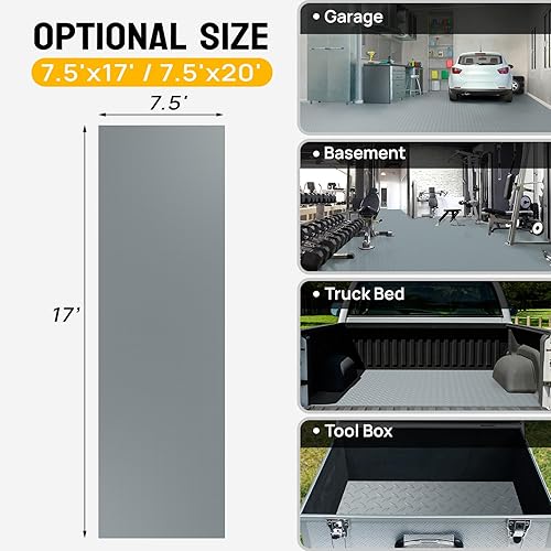 Miniatura 6 de TUFFIOM Tapete de suelo de garaje de 7.5 x 17 pies, rollo de PVC con placa de diamante para estacionamiento debajo del automóvil, alfombrillas
