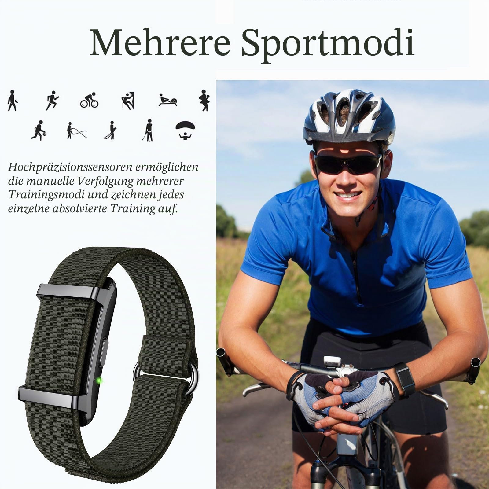 findtime Fitness Tracker Armband Aktivitätstracker ohne Display Wearable Schrittzähler Herzfrequenz Schlafmonitor Herzfrequenzmessung Wristband Nylon Smart Band Multisport-Modi Grün