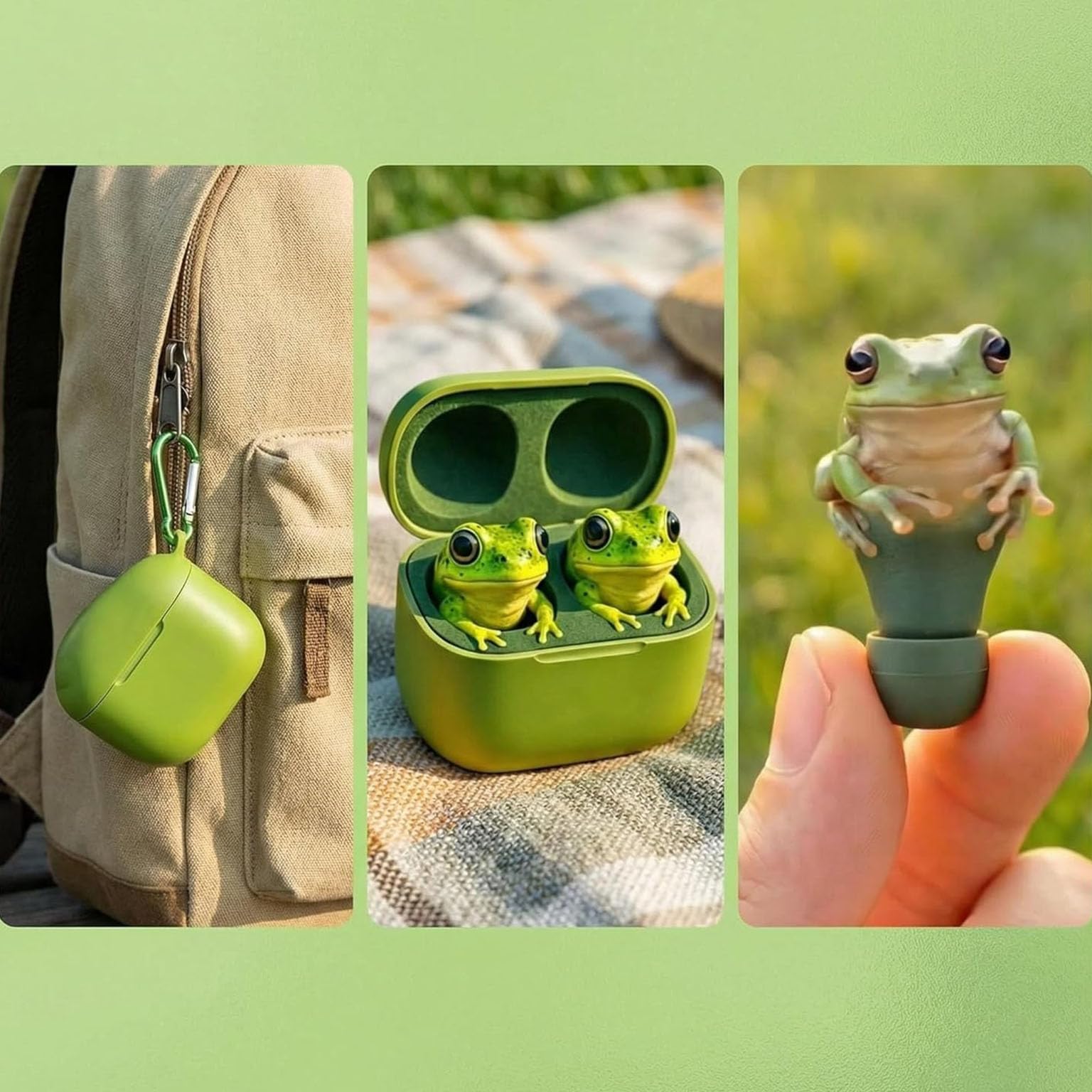 Frog Earbuds Wireless Bluetooth, Cute Animal Shaped Bluetooth Earbuds with Charging Case, Wireless in Ear Headphones, Deep Bass, Noise Reduction, IPX4 Waterproof, Gift for Kid & Adult (Frog) — view 7