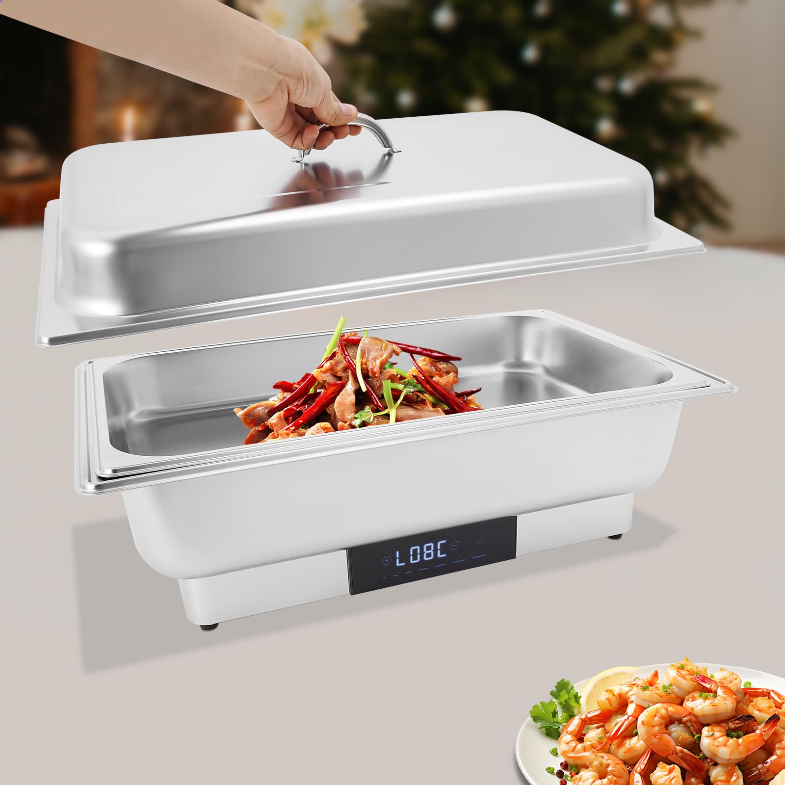 Chafing Dish - Riscaldatore elettrico in acciaio inox 9 l, temperatura regolabile 35-90 °C, 600 W, serbatoio di calore professionale, per buffet catering party