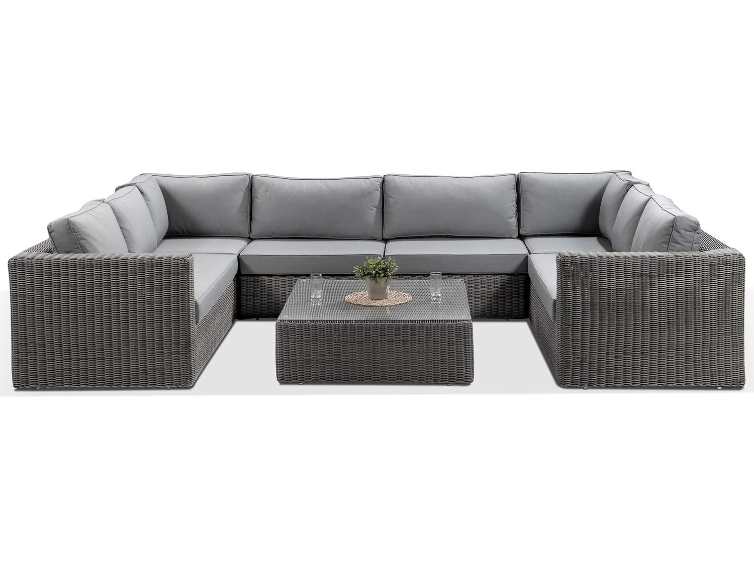Alexander Francis Tosca Grey Large U Shaped Rattan Sofa with Grey Cushions Outdoor Garden Furniture
