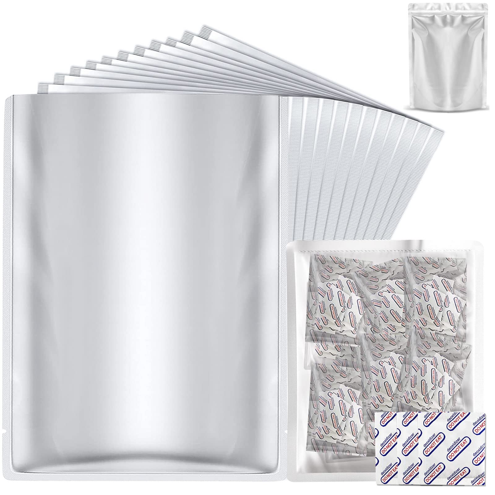 50 Pack 1 Gallon Mylar Bags for Food Storage with Oxygen Absorbers for Rice, Grains, Coffee Beans and Emergency Long Term Food Storage