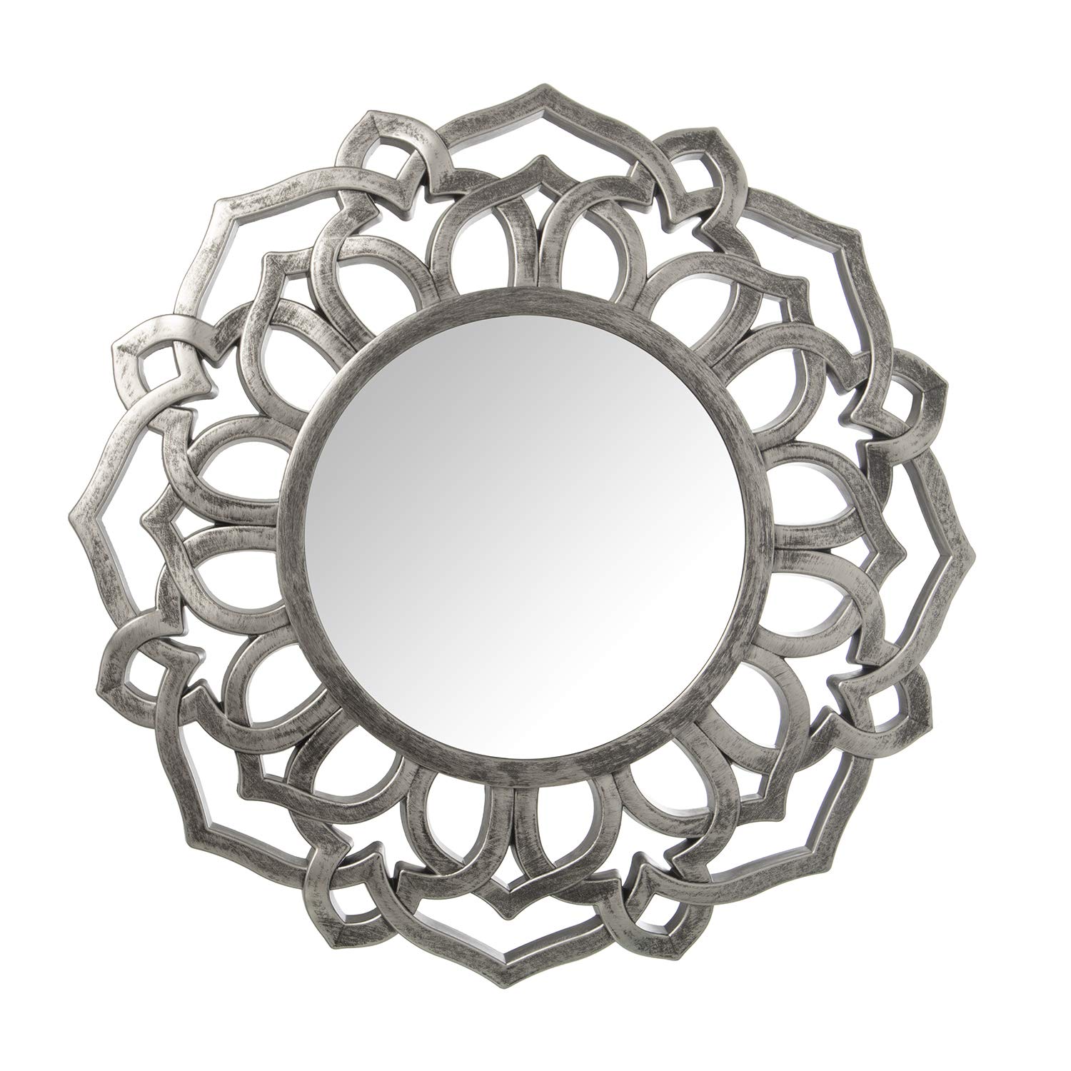 Espejo resina plateado miroir mural rond argenté 60 cm décoration entrée
