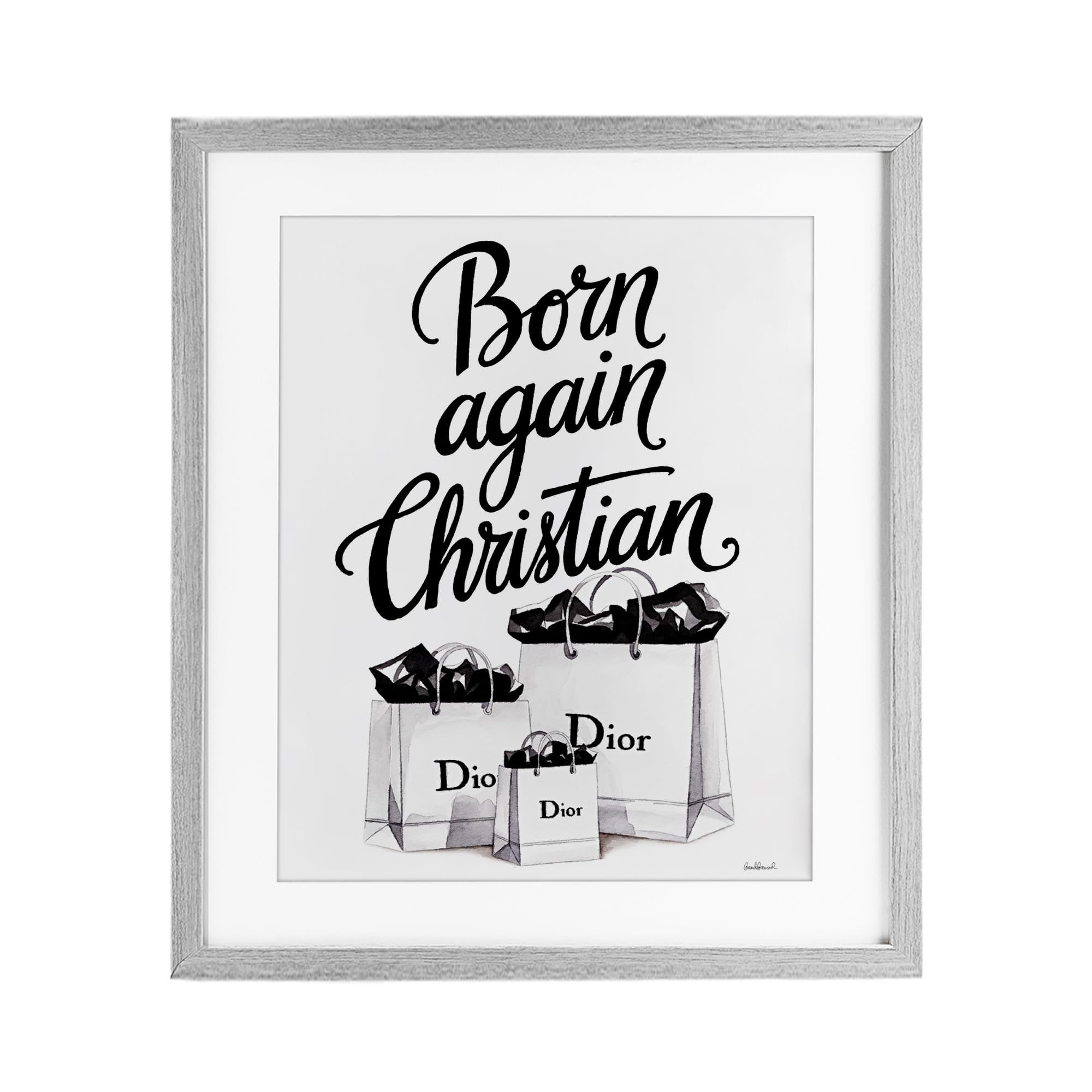 Affiche Christian & Shopping Bags Stupell Industries sous verre et cadre blanc premium