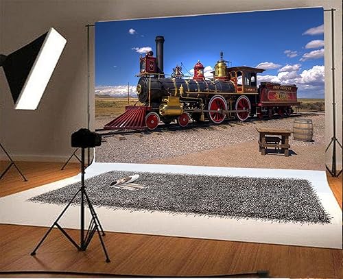 Miniatura 3 de Yeele Telones de fondo de fotos clásicos de tren de vapor de 12 x 8 pies, vinilo vintage vías de ferrocarril, locomotora para adultos, retratos de