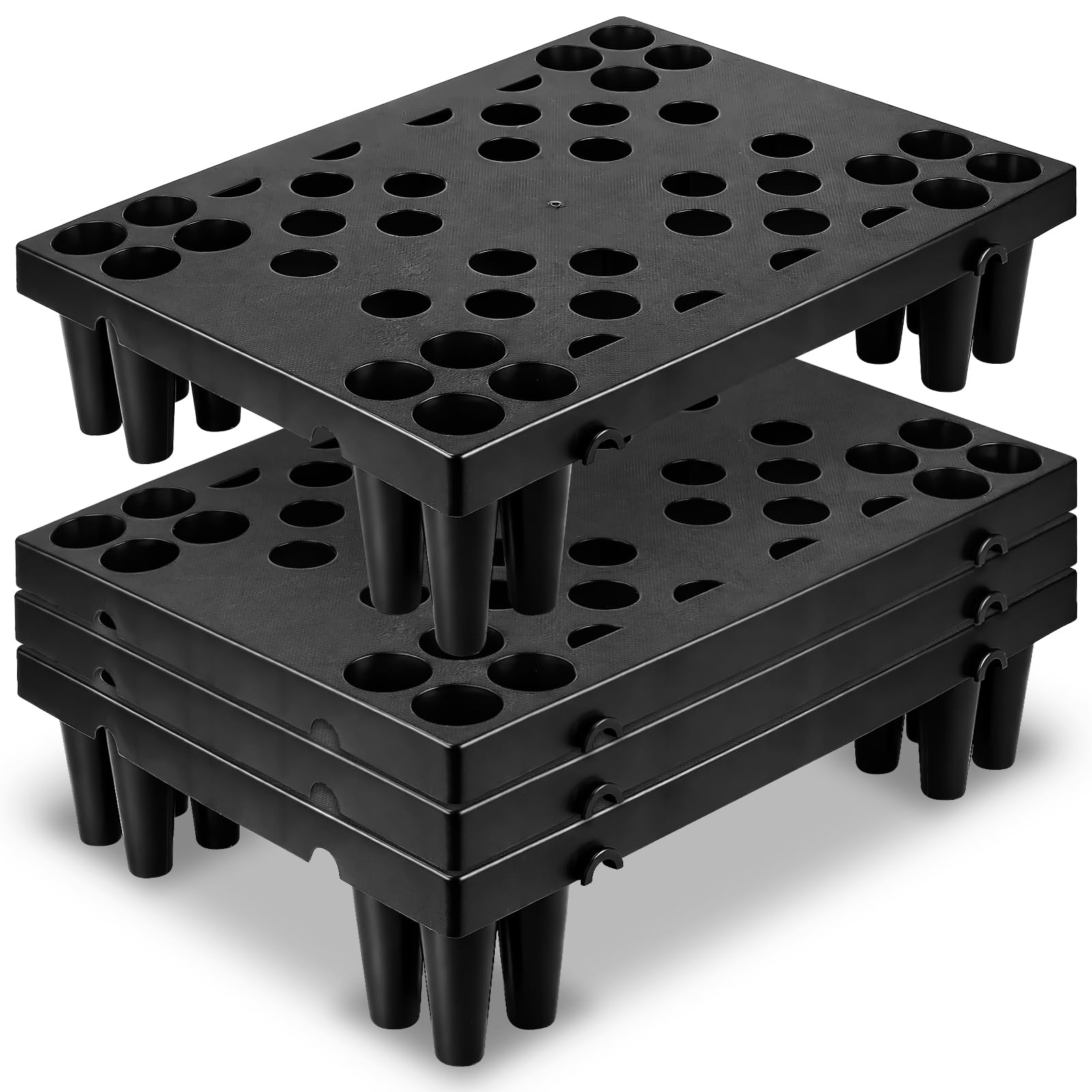 Lot de 4 Palettes en Plastique Noires Empilables, 40 x 30 x 10 cm