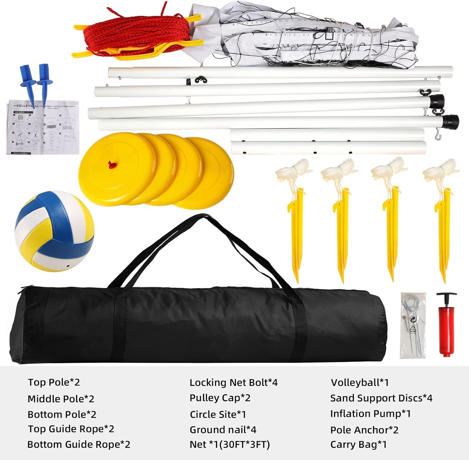 PELLOR Volleyball Net Set Outdoor Height-Adjustable Aluminum Pole, Volleyball Net System with Scoring Function, Professional Volleyball Set Suitable for Beach, Lawn : Sports & Outdoors