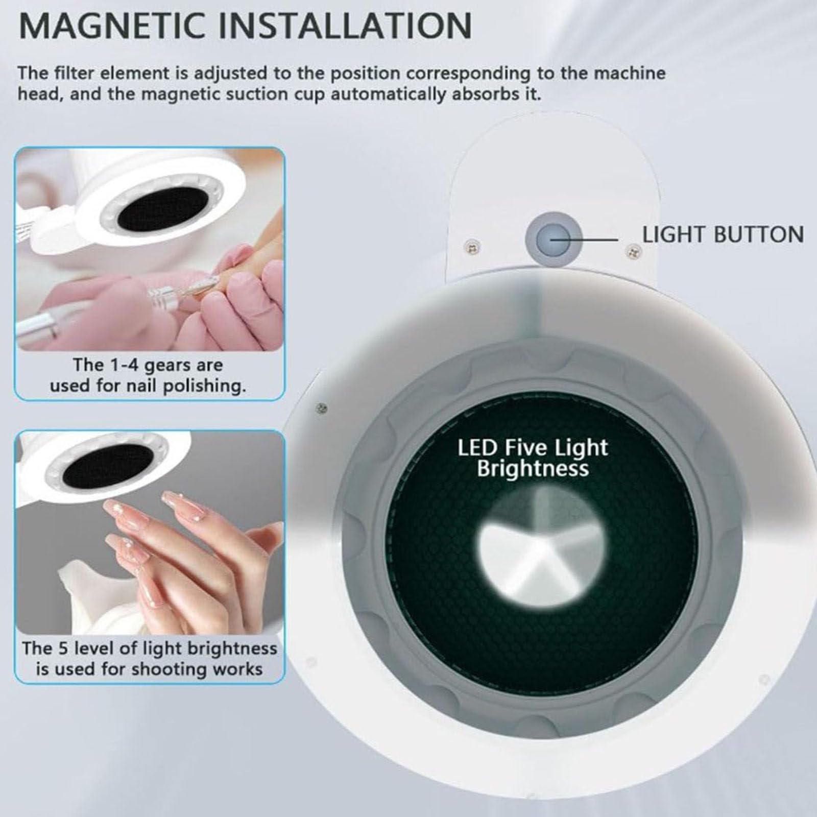 Aspirapolvere Professionale per Unghie con Filtro Riutilizzabile, aspirapolvere per Unghie da 80 W, 10 velocità del Regolabili, per Manicure, Pedicure nel Salone di Bellezza