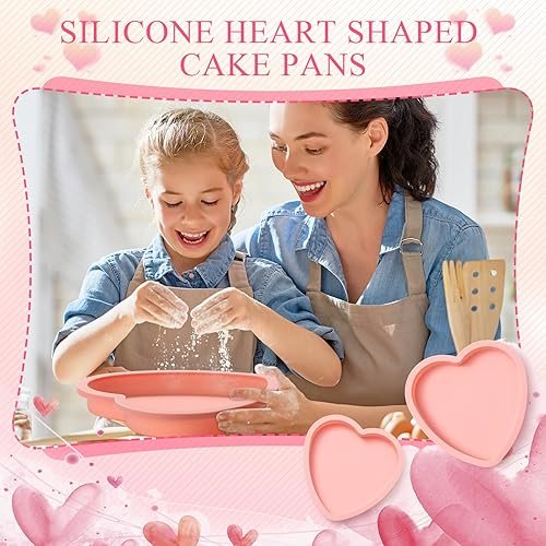 Miniatura 7 de Juego de 8 moldes para pasteles en forma de corazón de 6 pulgadas y 8 pulgadas, reutilizables, de silicona, antiadherentes, molde para hornear en
