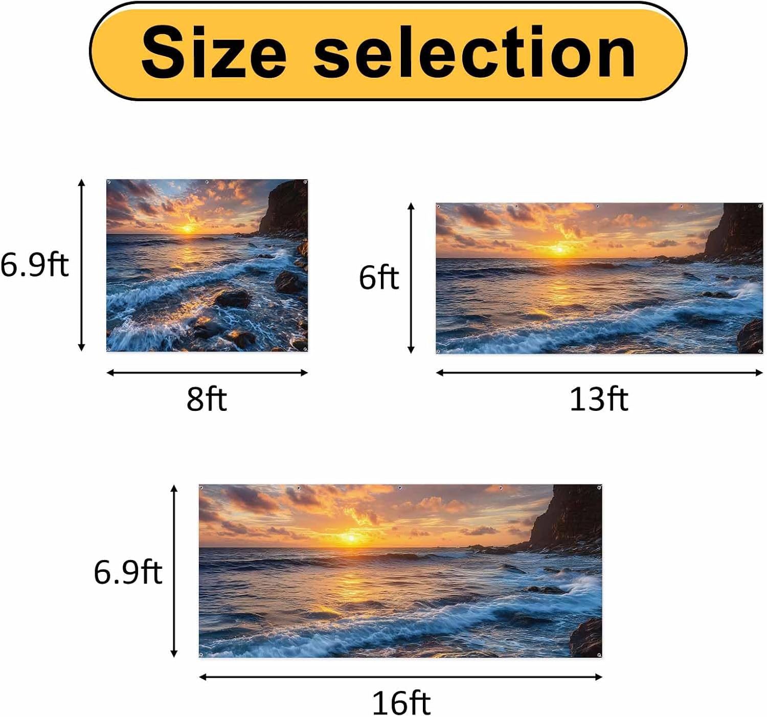 Garage Door Cover Banner 7x16 Ft, Beach Reef Garage Door Decorations for Christmas/Thanksgiving, Beach Sunset Ocean Waves Natural Scenery Large Hanging Backdrop Covers for Outdoor Holiday