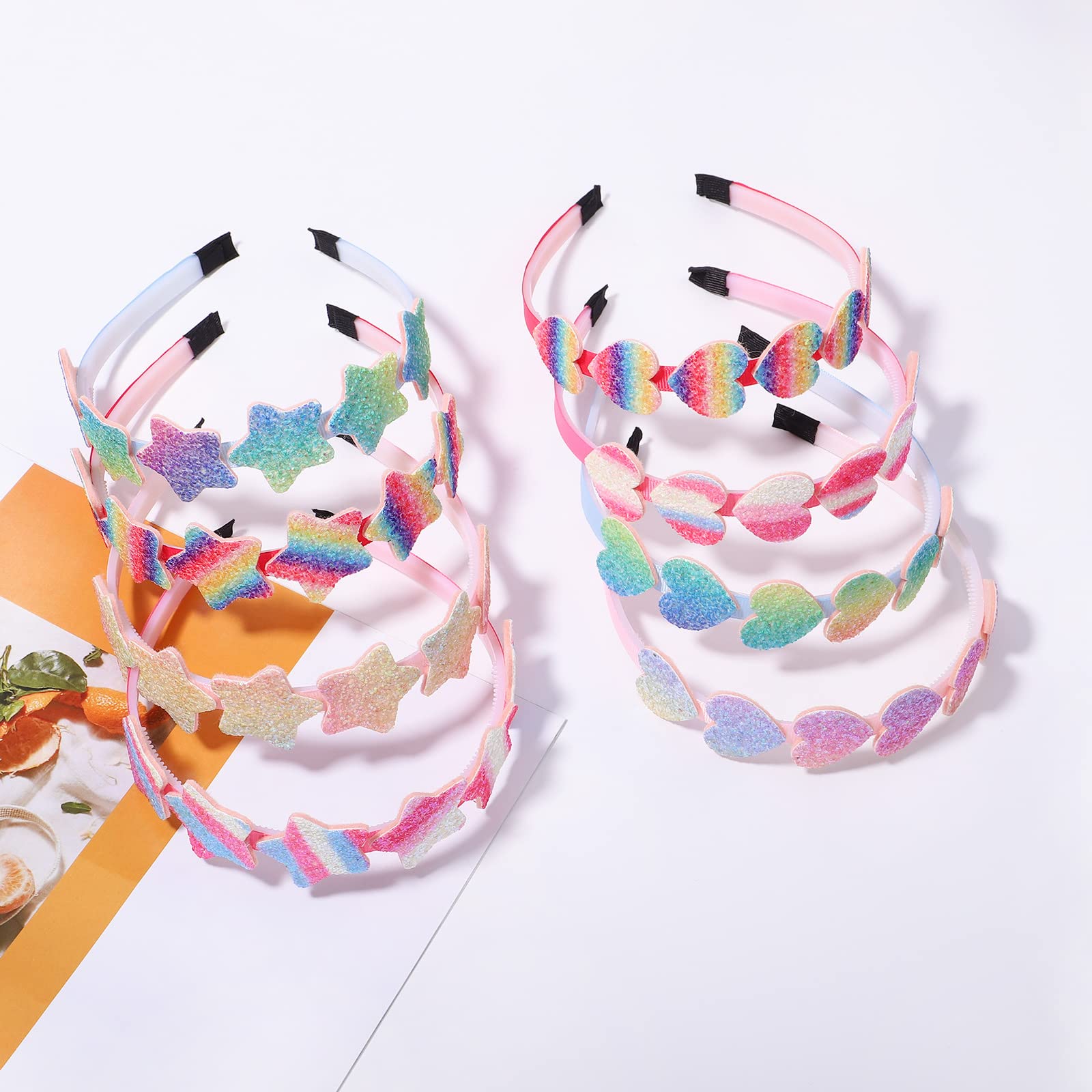 Paquete de 6 diademas con purpurina para niñas, con lazo, corazón, estrella, diadema dulce para niños pequeños, niñas y adolescentes