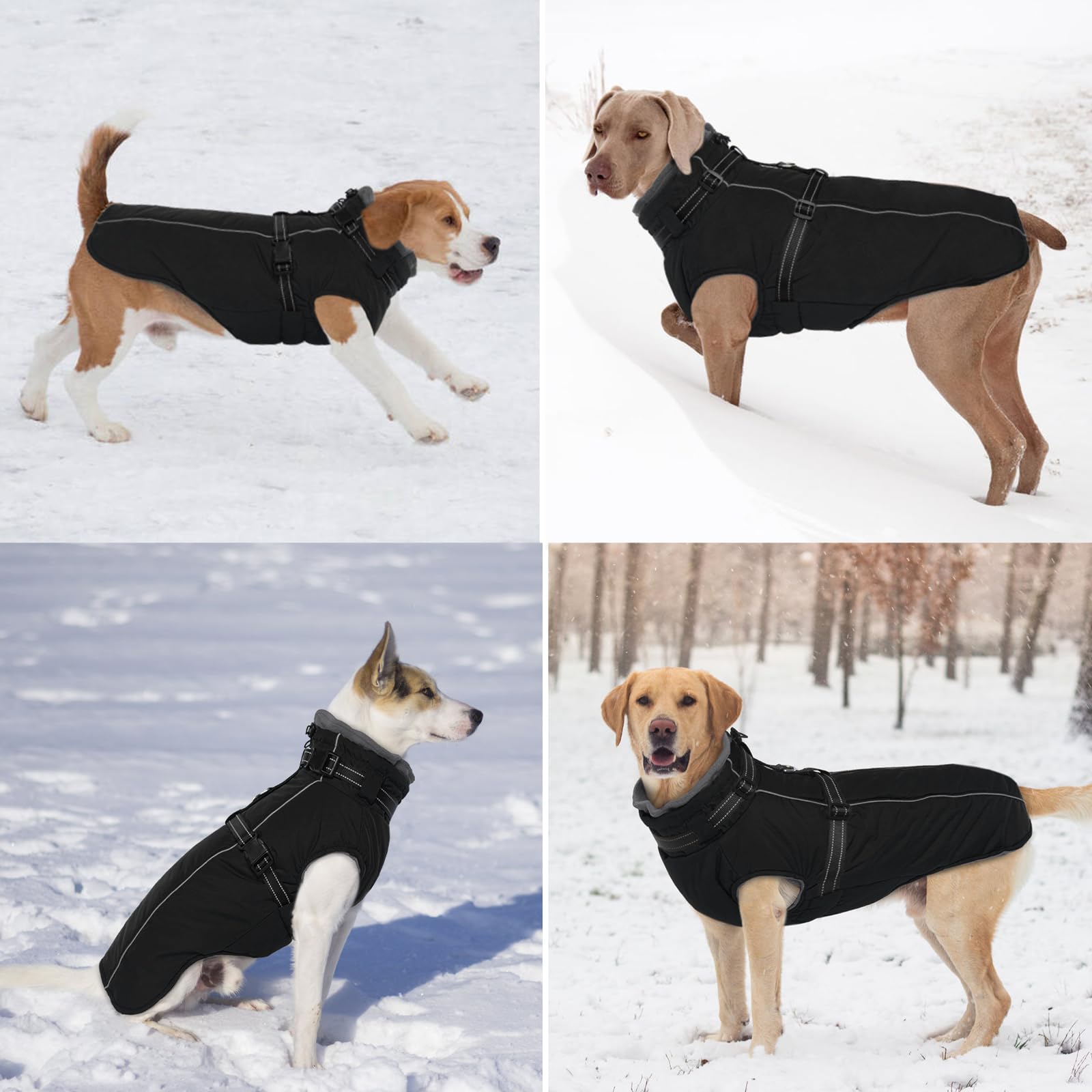 Lelepet Manteau pour chien extra large avec harnais - Veste polaire chaude et imperméable, gilet d'hiver réfléchissant combinaison de neige pour grands chiens, Braque de Weimar - Noir 3XL