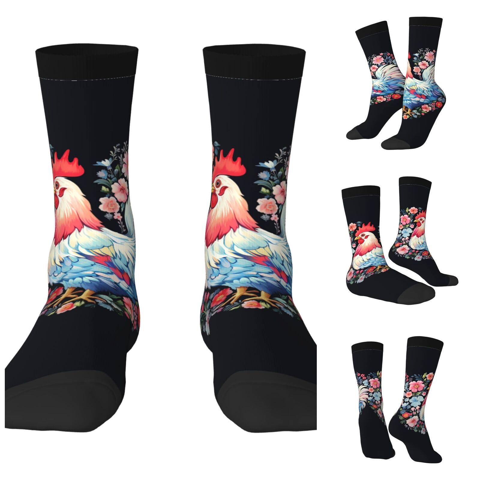 LZQPOEAS Flower heart chicken Athletic Socks Unisex Cushioned Crew Socks Hiking Running Calf Sock Soft Above Ankle Sock