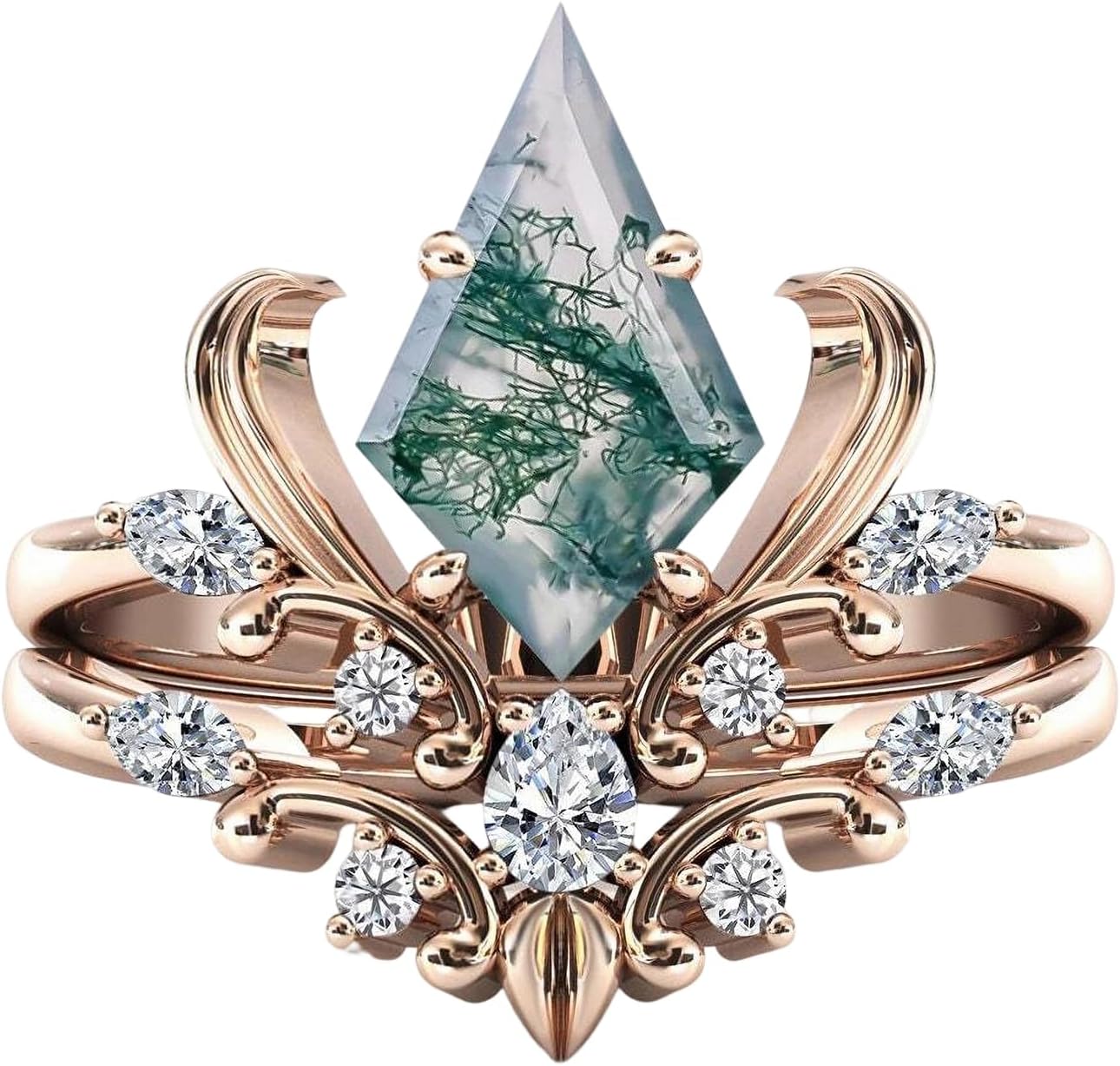 Natural Moss Agate Rings for Women Personalized Sterling Silver/10K/14K/18K Gold Moss Agate Ring for Women Wife Girlfriend Size 4-15