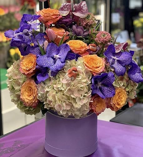 Miniatura 5 de UNIKPACKAGING Caja de flores redonda de alta calidad, cajas de regalo para arreglos florales y de regalo, juego de 3 piezas (lavanda)