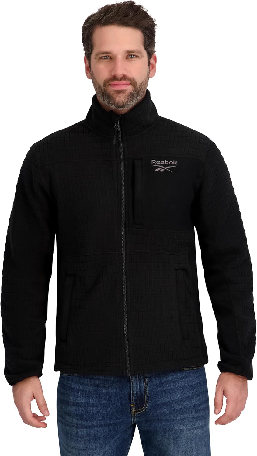 Reebok mens Mock Neck Zip-up Grid Polar Fleece Shell Jacket - Image 5