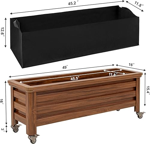 Miniatura 4 de Jardinera elevada de aleación de aluminio grande de 49 x 16 x 16 pulgadas para niños, patio trasero, balcón, forro de cama, capacidad de 300 libras,