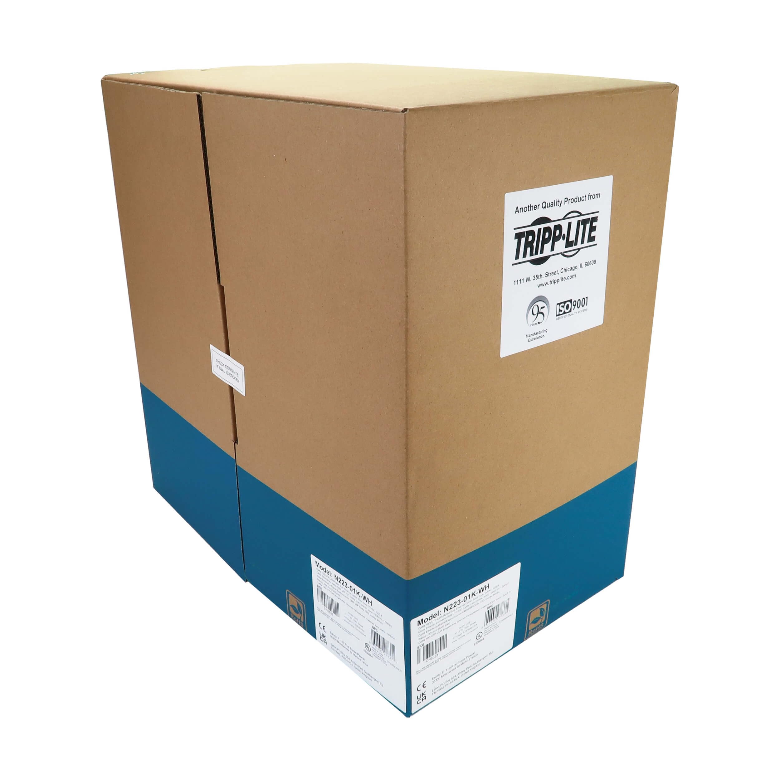 Tripp Lite Cavo Ethernet Cat6a Bobina da 1000 piedi, bianco, Cavo di rete in rame da 10 Gbps, Filo nudo a quattro coppie da 23 AWG, Cavo LAN UTP 10G CMR, 305 metri, (N223-01K-WH)