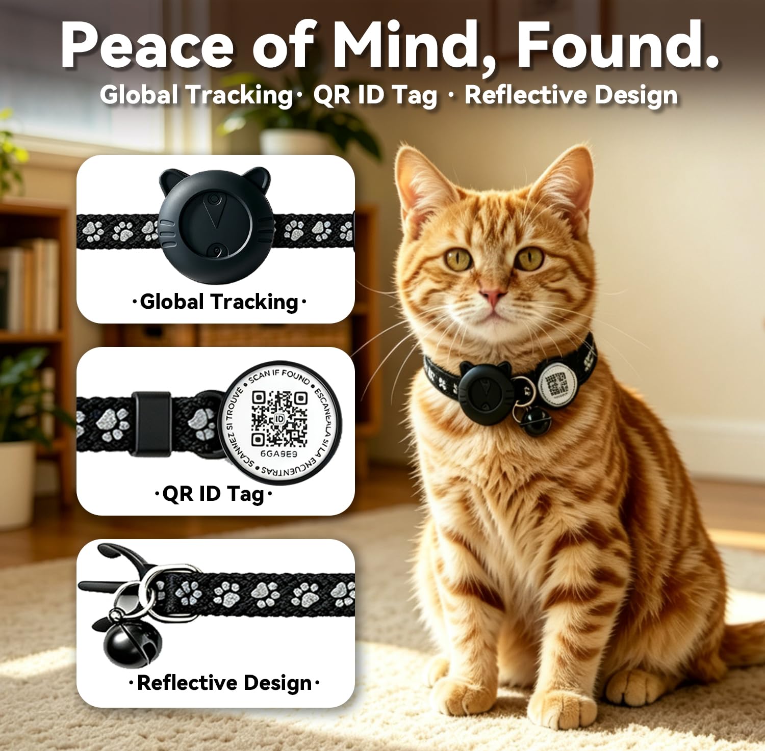 Collier de suivi GPS intelligent pour chat avec code QR - Localisateur étanche pour petits et grands chats - Compatible avec Apple Find My - Pas de frais mensuels - Solution de suivi avancée