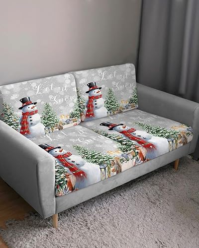 Miniatura 10 de Fundas de cojín para sofá de Navidad, muñeco de nieve, funda elástica para sofá con parte inferior elástica, diseño de copos de nieve, pájaros,