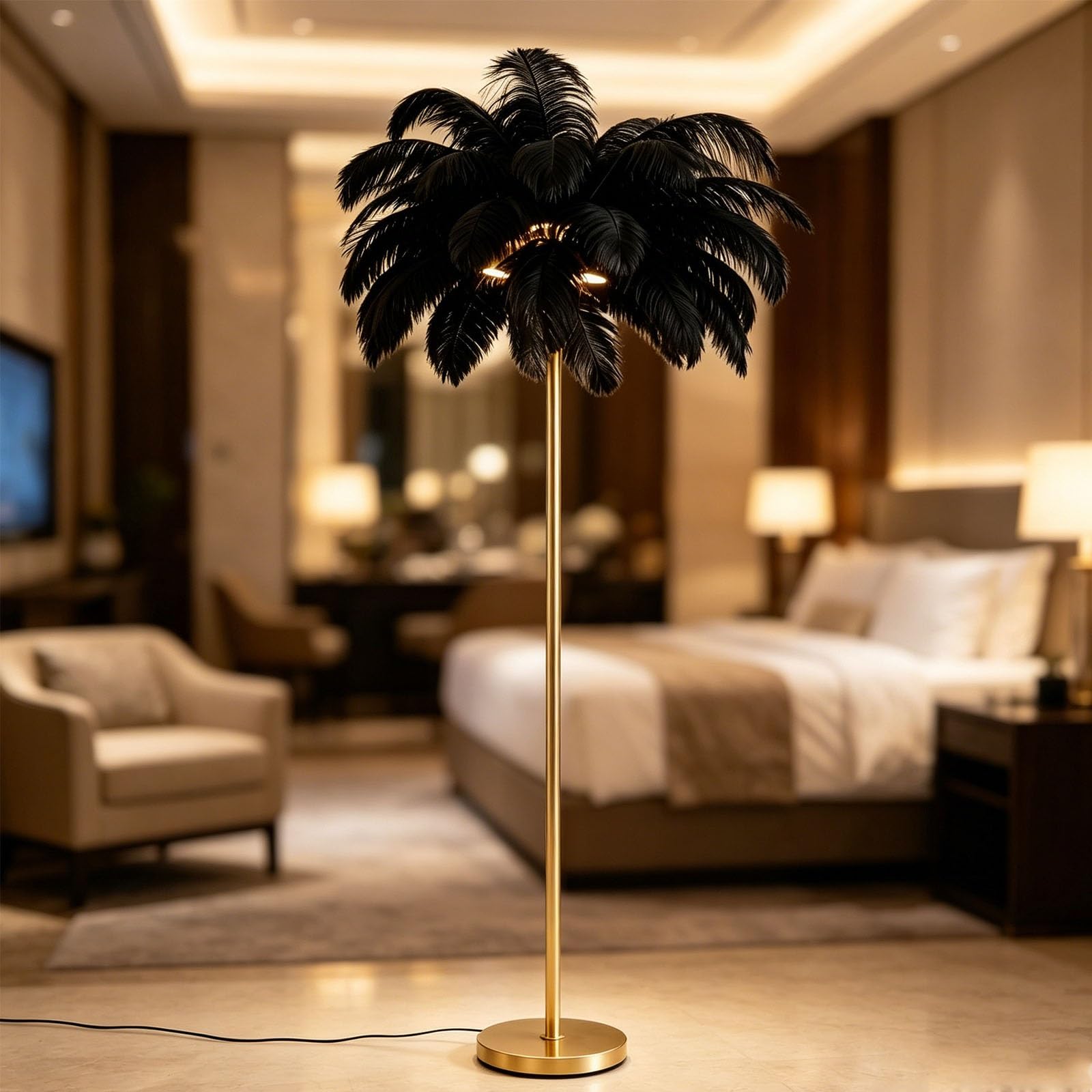 kumamart Elegant Home Decor Light, Feather Canopy Standing Floor Lamp