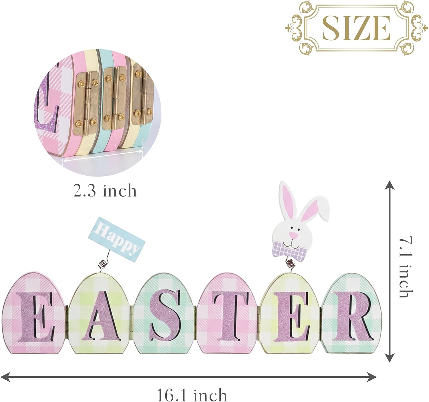 Valery Madelyn Easter Decorations, Foldable Happy Easter Signs with Bunny Decorations, Bunny Table Decor in Pastel Colors for The Home Office Shelf Tiered Tray Mantel Living Room Bedroom, 16 inch - Image 5