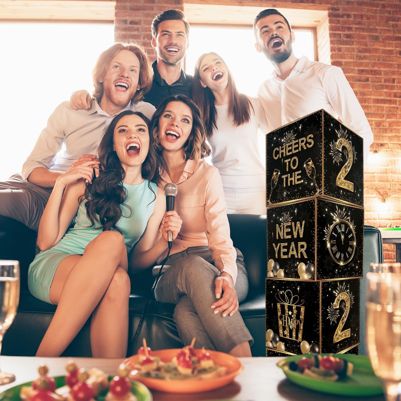 Happy New Year Decorations 2026 New Years Eve Party Supplies Black and Gold Balloon Boxes 2026 Cheers to the Birthday Party Decor Backdrop image 5
