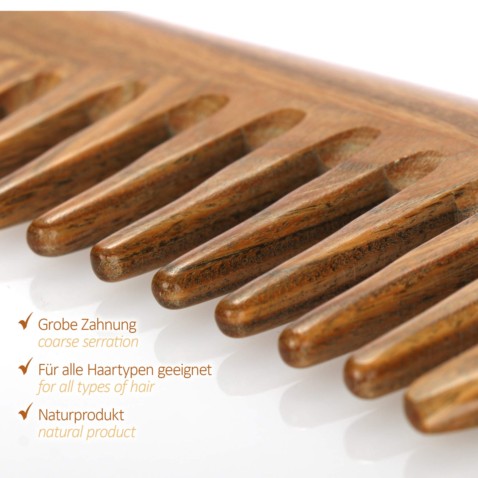 COM-FOUR® Premium grzebien do wlosów z drewna sandalowego, grzebien z grubymi zebami z drzewa sandalowego, grzebien drewniany z trwalego drewna z litego drewna, grzebien do ukladania wlosów do kazdego rodzaju wlosów (1-czesciowy grzebien)